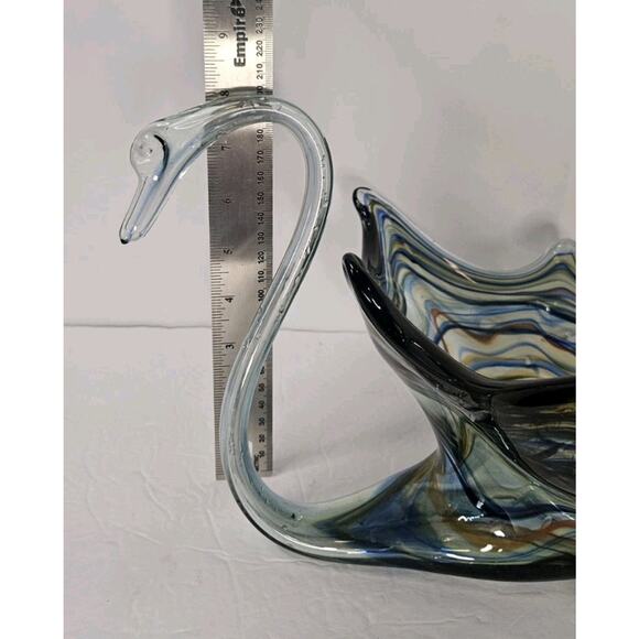 Vintage Large Hand Blown Glass Multi-Colored Swan Bowl Centerpiece 12" - Picture 7 of 8